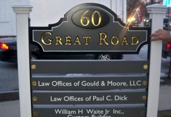 carved gold sign for business bedford ma custom carved sign Cambridge ma gold business sign dimensional signage Boston